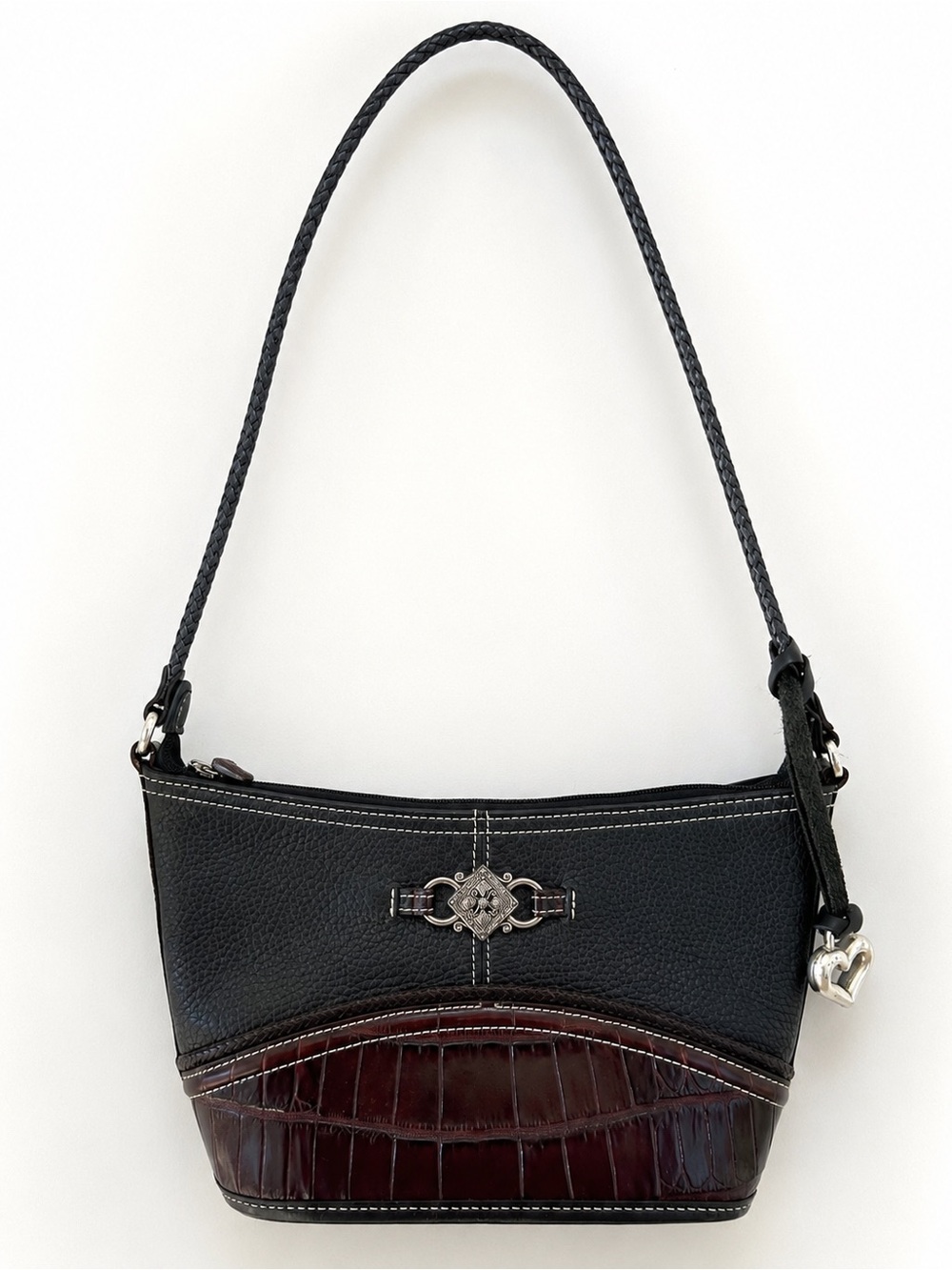 Brighton Black Leather Croc Embossed Shoulder Bag